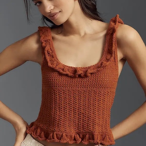 Pilcro Tops - Pilcro Rust Knitted Ruffled tank
